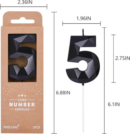 PHD CAKE 2.76 Inch Crystal Black 9 Number Birthday Candles, Black Number Candles, Cake Number Candles, Party Celebration