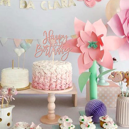 ZHUOWEISM 1 PCS Gold Happy Birthday & Anniversary Cake Topper