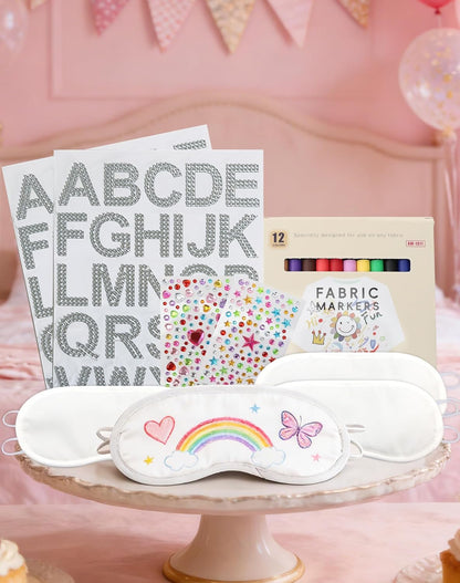 TOUROAM Pajama Theme Party Decoration - Sleep Eye Masks with Marker Pens and Sheets Self-Adhesive Heart Rhinestones Gems