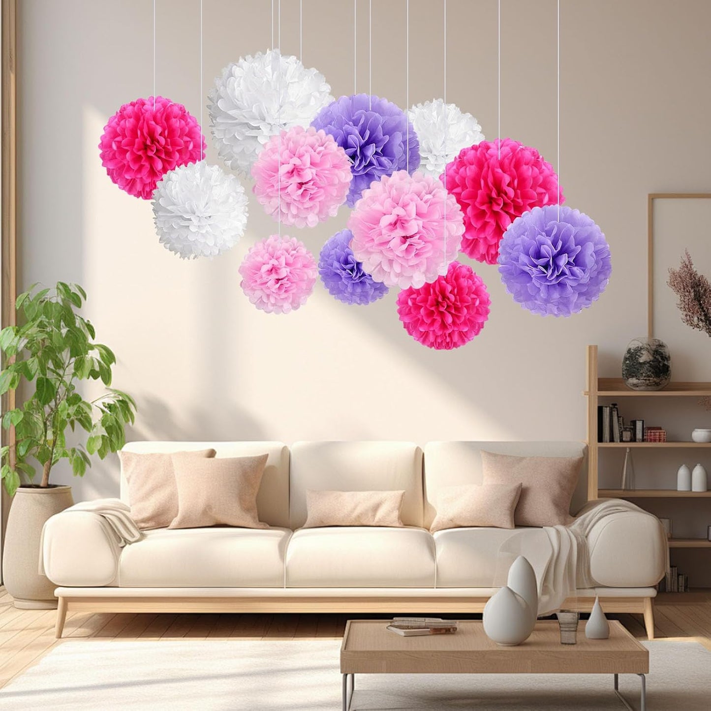 18 PCS Tissue Paper Pom Poms, Tissue Pom Poms Flowers, Sizes of 6", 10", 12", 14" Hanging Paper Flower Ball for Wedding, Birthday, Halloween, Christmas, Baby Shower Party Decor (Red Black Gold)