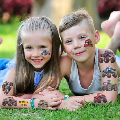 10 Sheets Monster truck Temporary Tattoos Birthday Themed Party Supplies Decoration Favors Cartoon Cute Sticker for Kids Boys Home Activity Class Prizes Carnival Christmas Rewards