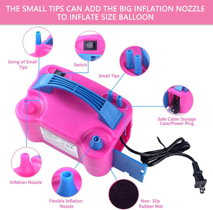 QIPUMP Balloon Pump Electric,110V 600W Balloon Blower Inflator Dual Nozzle Air Pump Balloons Inflator for Decoration, Party, Sport,Gifts:2 Balloon Tying Tools
