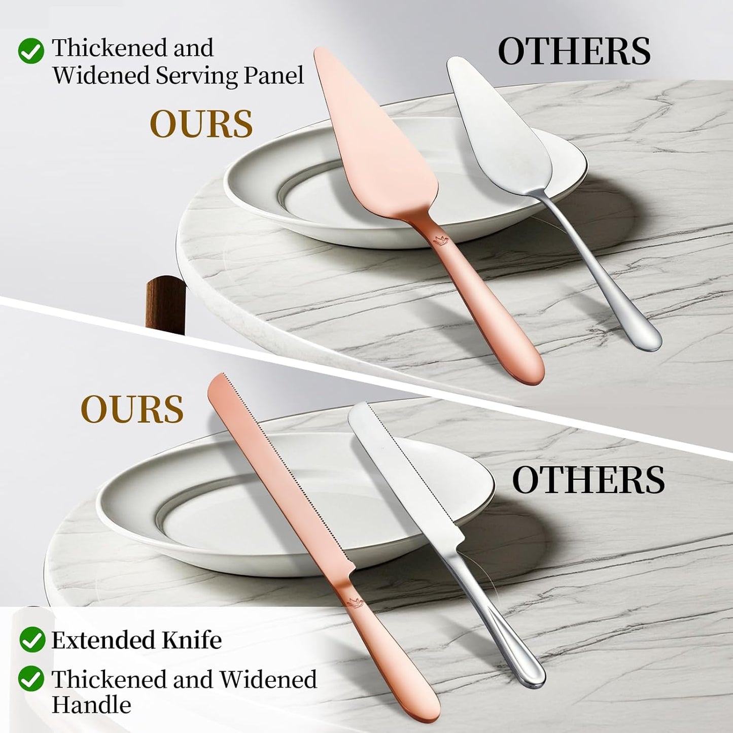 Cake Cutting Set for Wedding - Extended Cake Knife and Server Set Thickened Stainless Steel 13.0" Cake Cutter 10.49" Pie Spatula Great for Birthday Anniversary Christmas Gift 2 Pcs Silver