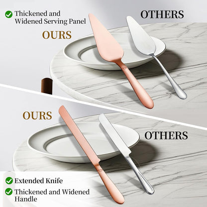 Cake Cutting Set for Wedding - Extended Cake Knife and Server Set Thickened Stainless Steel 13.0" Cake Cutter 10.49" Pie Spatula Great for Birthday Anniversary Christmas Gift 2 Pcs Silver