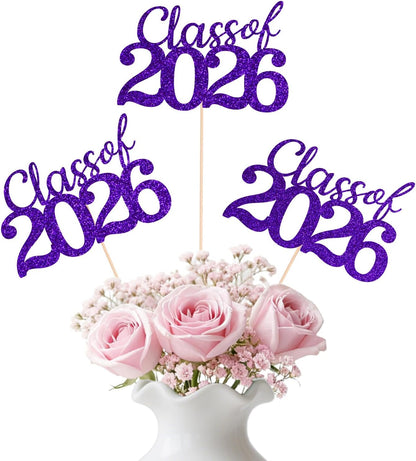 Gold Class of 2026 Double-sided Graduation Table Centerpieces, 12 Pcs Grad Party Decorations with Sticks, Graduation 2026 Party Supplies for Table Decor