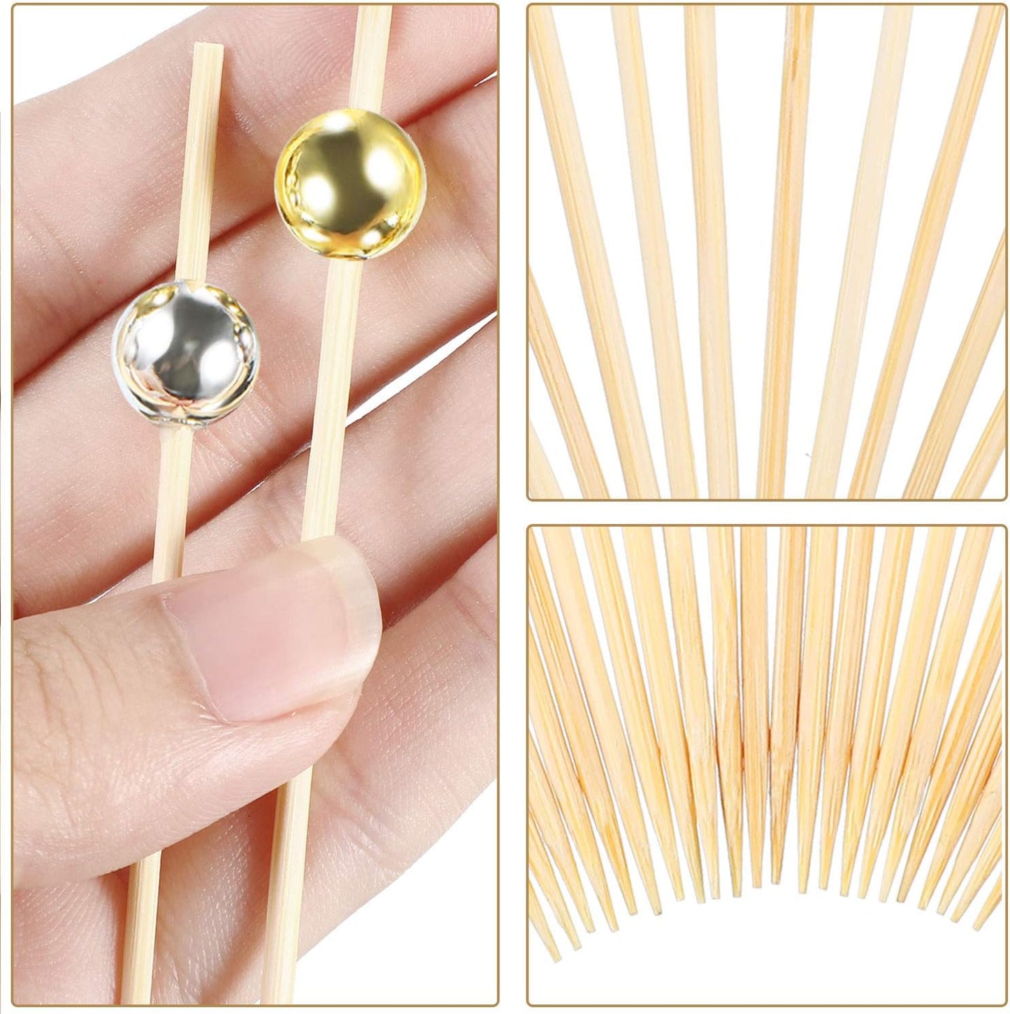 Blulu 200 Pack Cocktail Picks Fancy Toothpicks for Appetizers 4.7 Inch Pearl Cocktail Skewers for Drink Bamboo Flavored Stick Charcuterie Fruit Food Accessories Birthday Wedding Party Decor