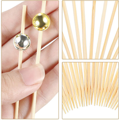 Blulu 200 Pack Cocktail Picks Fancy Toothpicks for Appetizers 4.7 Inch Pearl Cocktail Skewers for Drink Bamboo Flavored Stick Charcuterie Fruit Food Accessories Birthday Wedding Party Decor