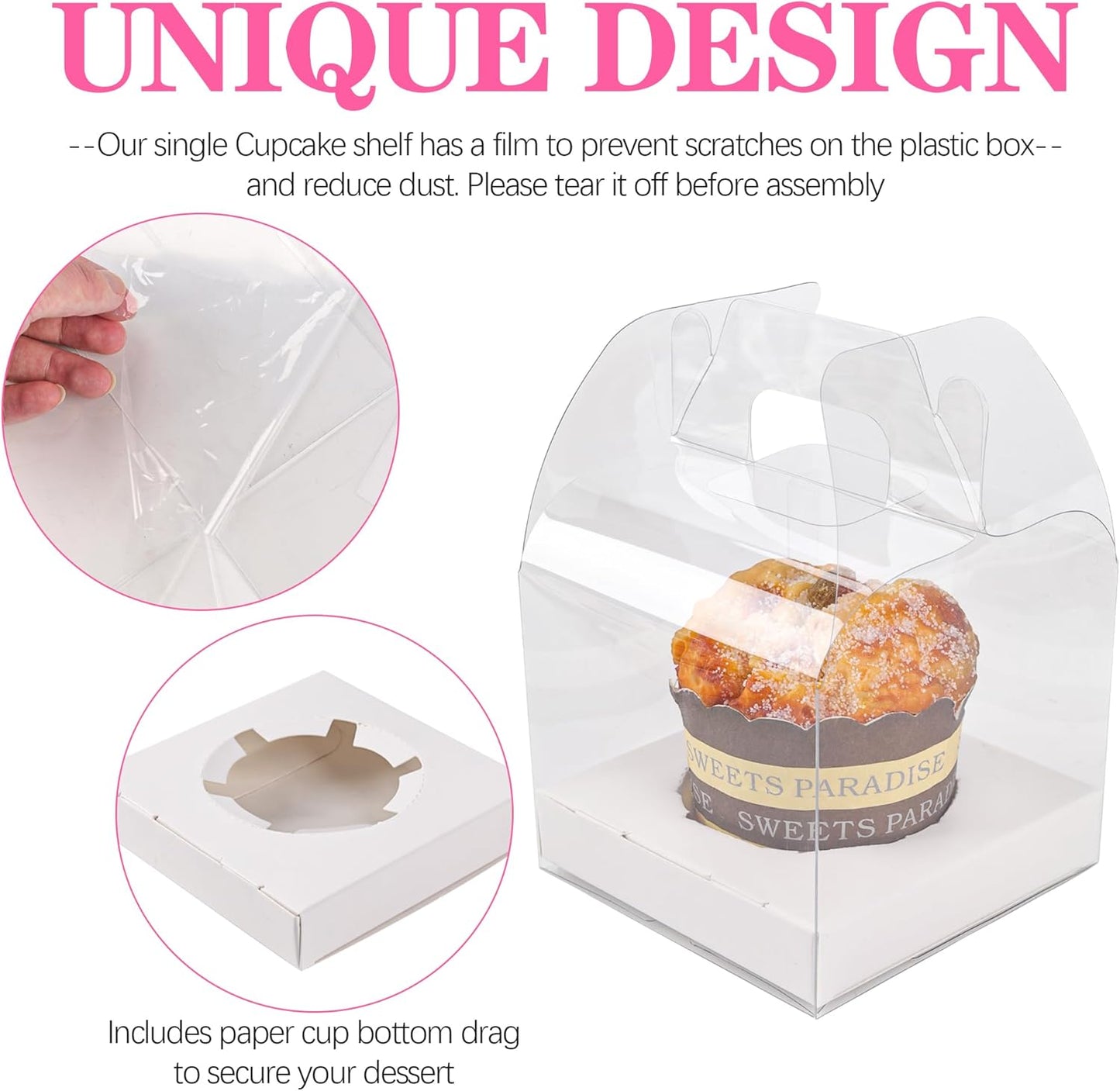 12 PCS Individual Cupcake Containers Single Cupcake Boxes with Handle and Inserts Clear Plastic Favor Boxes
