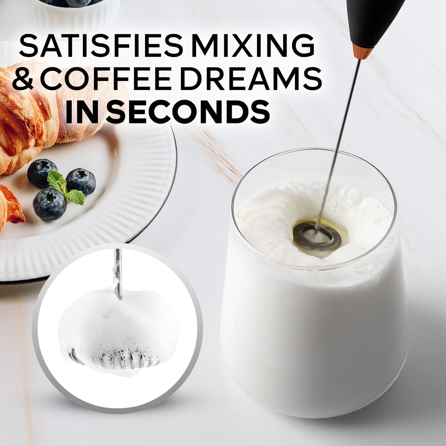 Zulay Kitchen Powerful Milk Frother Wand With Duracell Batteries - Ultra Fast Handheld Drink Mixer - Electric Whisk Foam Maker for Coffee, Lattes, Cappuccino & Matcha - Z1 Motor - Black - Colors D