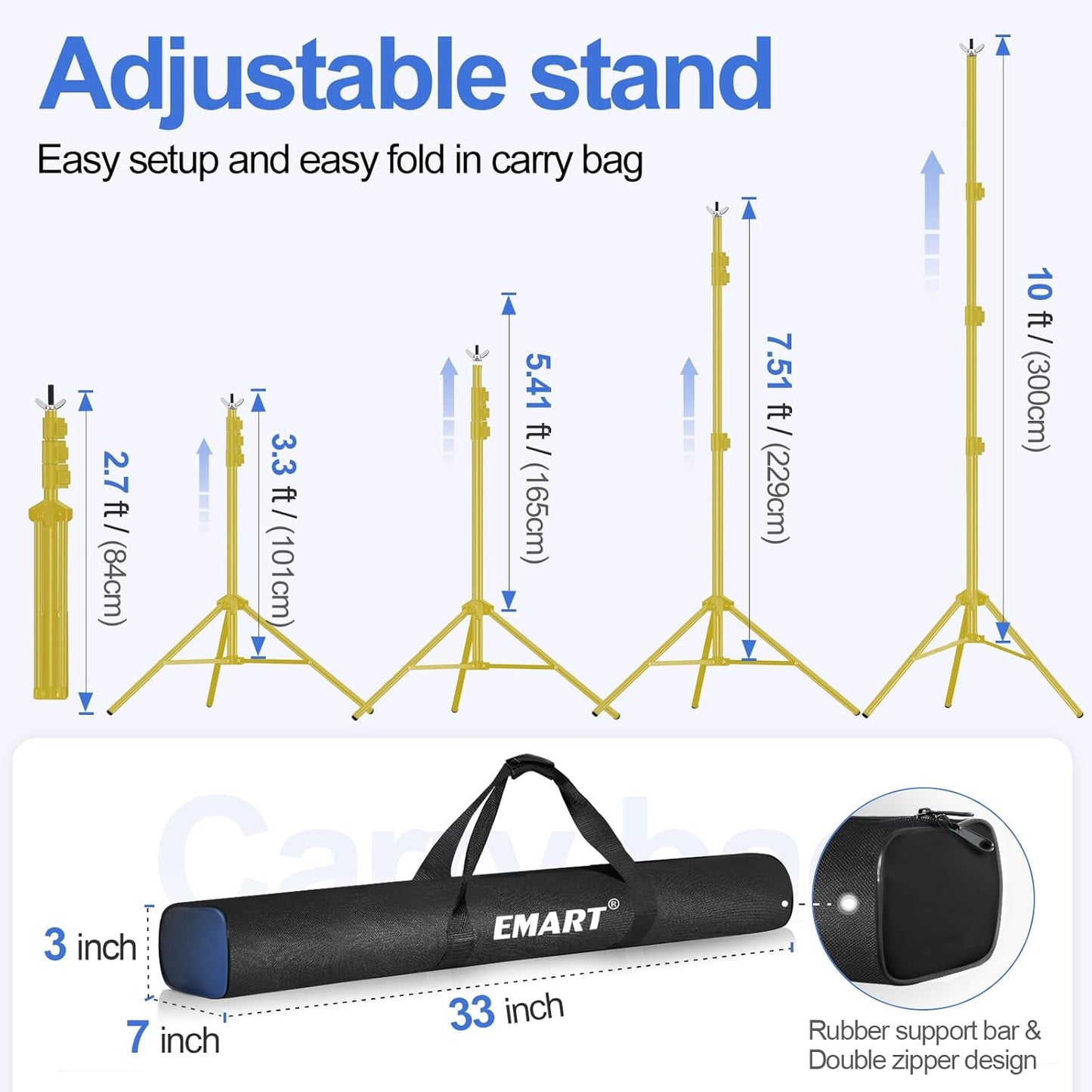 EMART Backdrop Stand 10x7ft(WxH) Photo Studio Adjustable Background Stand Support kit with 2 Crossbars, 8 Clamps, 2 Sandbags and Carry Bag for Parties, Events Decoration, Wedding, Photography -White