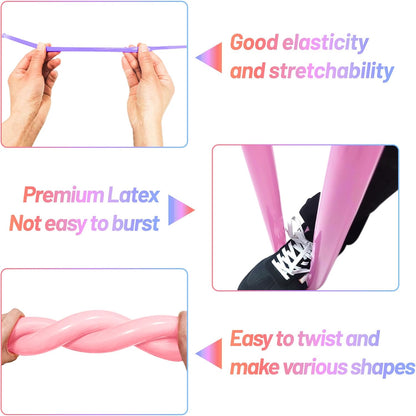 LXZFCRG Long Balloons with Pump, Premium Latex Twisting Balloons animal kit, Birthday Gifts for Girls and Boys Arts and Crafts Pastel Color 100Pcs