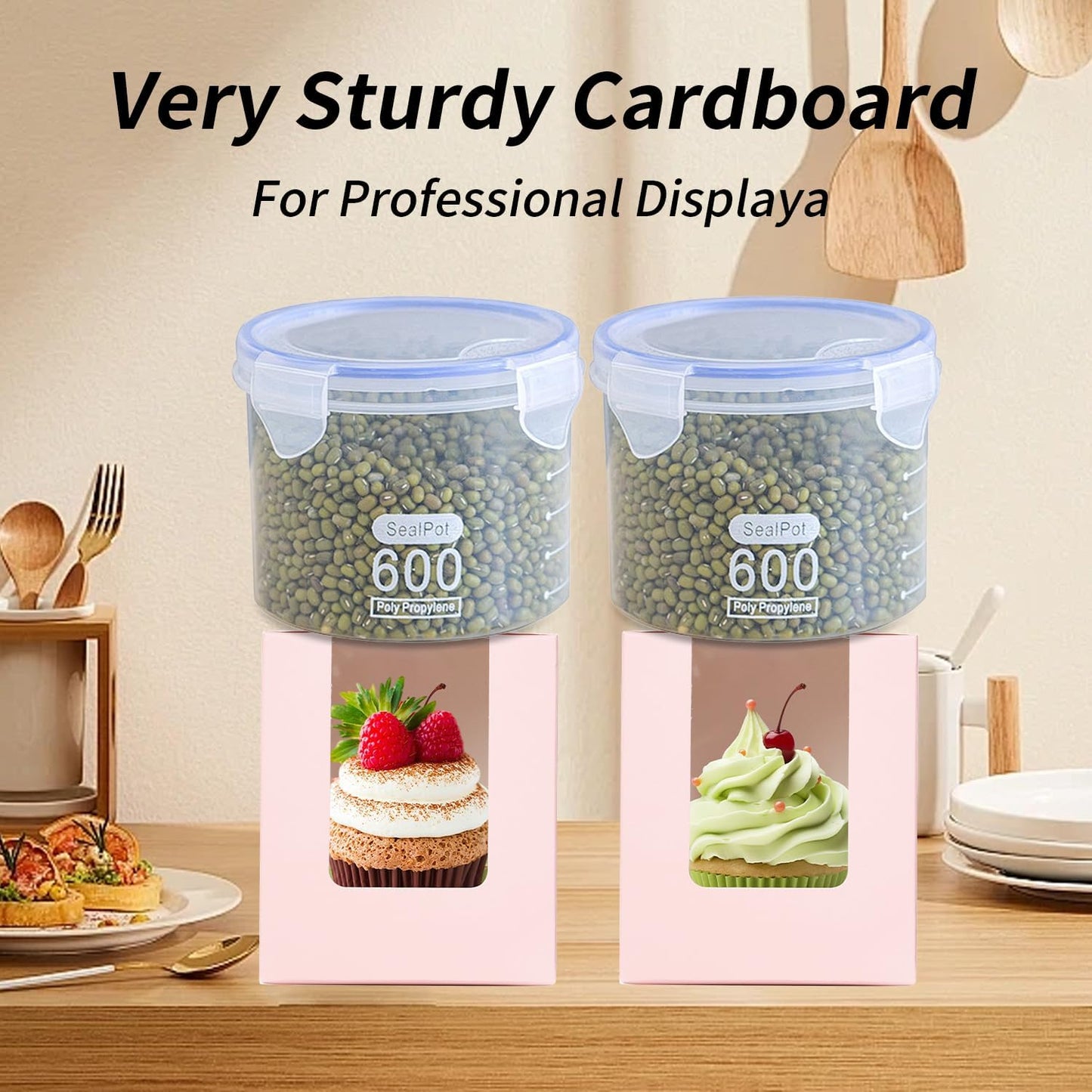 JCD Cupcake Boxes Carriers, 120pcs Pink Single Individual Cupcakes Box Holders Containers,3.7 * 3.7 * 4.3inch Cupcake Container Pastry with Insert and window(Pink, 120pcs)