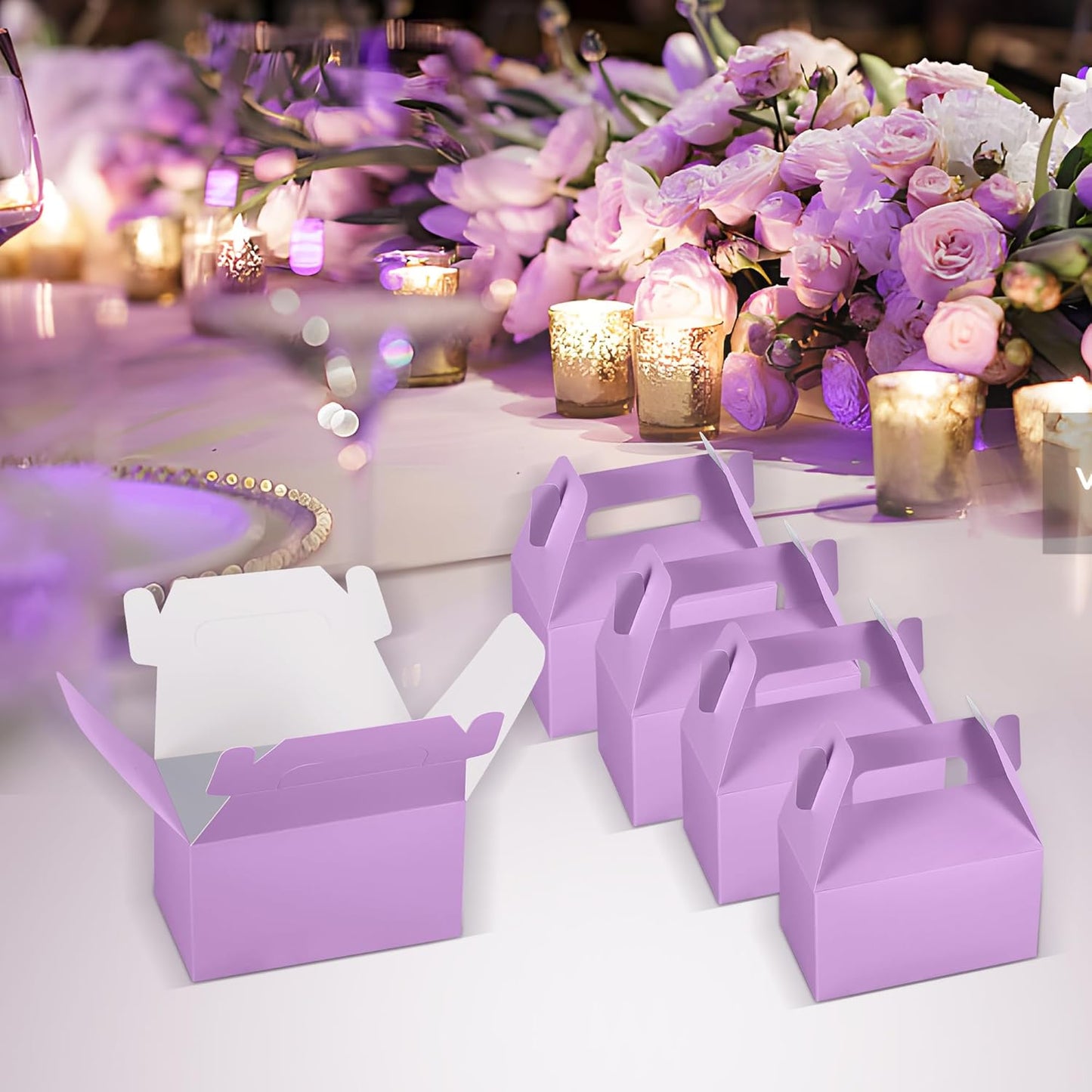 XAGLVV 24 Pack White Paper Gable Boxes,6.2 Inch Candy Boxes with Handle, Snack Party Favor& Gift Cookie bags for kids Birthday,Wedding, Baby Shower, Graduation.