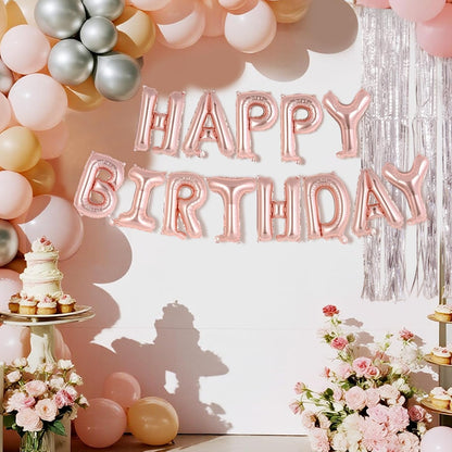 Happy Birthday Balloons Banner, Foil Balloon Personalized Name Letters Balloons Sign Birthday Party Decorations for Women Men Boys Girls Cream