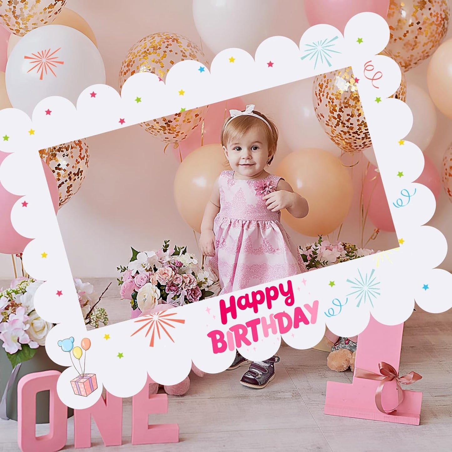 Beeveer 32 x 24 Inch Photo Booth Selfie Frame Prop Booth for Birthday Event Parties Large Blank DIY Cutout Props for Funny Decoration Christmas, Holiday Supplies