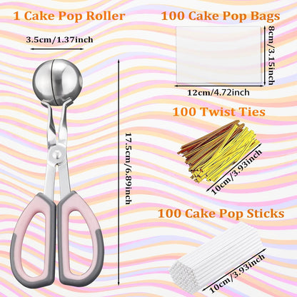 Lollipop Cake Pop Treat Bag Kit, Including 100Pcs Cake Pop Sticks, 100Pcs Parcel Bags, 100Pcs Twist Ties and 1 Cake Pop Mold, Cake Pop Maker Tools for Lollipops, Candies, Chocolates, Cookies