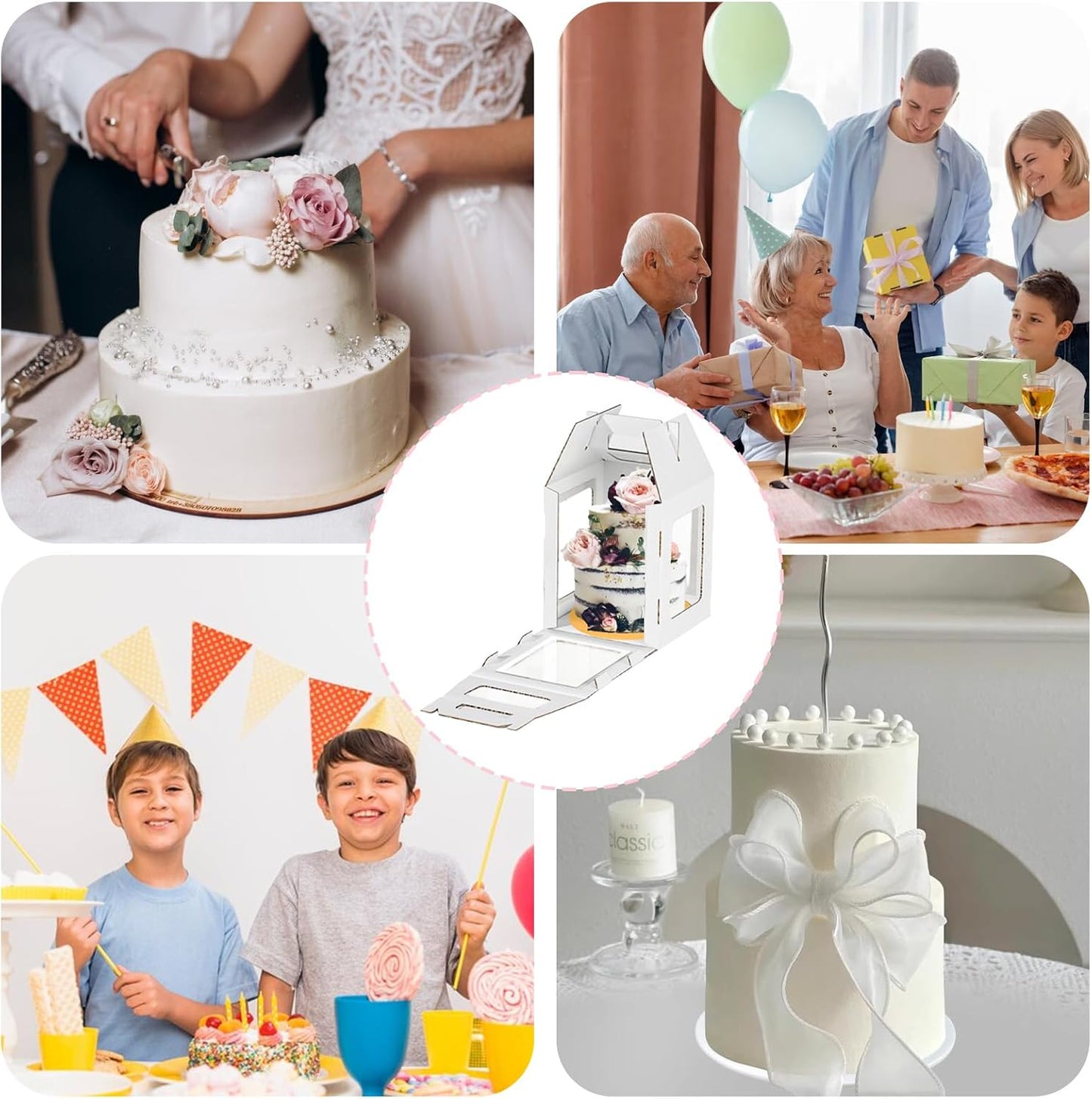Yeplan 2 Packs Tall Cake Boxes with Cake Board,10x10x12 Inches Large Tiered Cake Carriers with Clear Windows and Handle, Cake Containers for Birthday, Wedding, Party and Festival