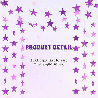 Spakon 65 Feet Glitter Star Paper Garland Banner Hanging Decoration Star Streamers Double Side 2026 Graduation Decorations for Wedding Birthday Festival New Year Party Decoration (Gold)
