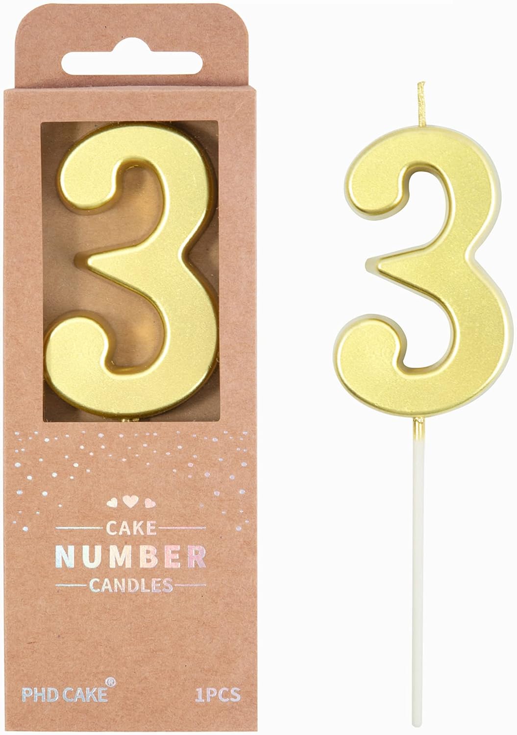 PHD CAKE 2.76 Inch Modern Gold 2 Number Birthday Candles, Gold Number Candles, Cake Number Candles, Party Celebration