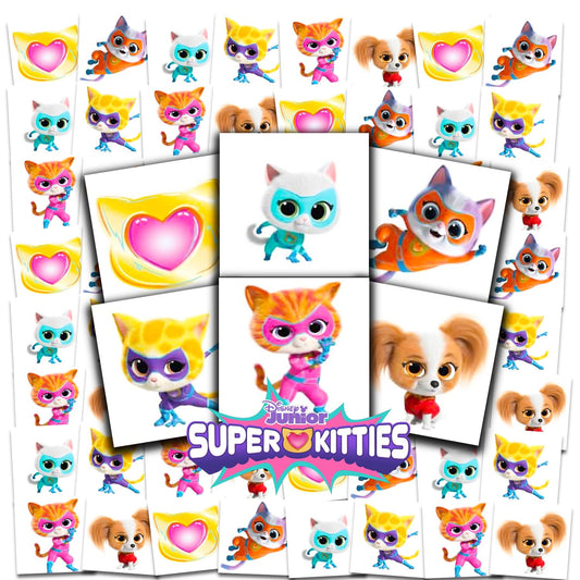Disney Super Kitties Tattoos Party Favors Bundle - 72 Perforated Individual 2" x 2" Temporary Tattoos for Kids Boys Girls | Super Kitties Party Supplies