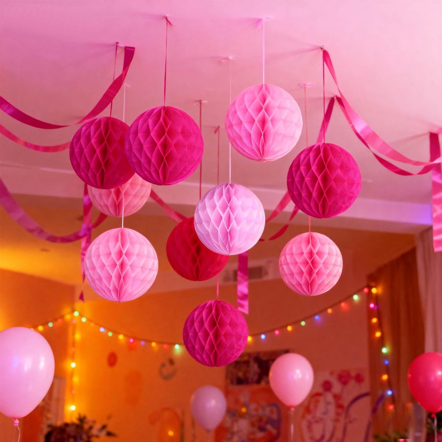 Rainbow Paper Honeycomb Balls,6 and 10 inch Hanging Tissue Pompoms,12 Pack Party Decorations
