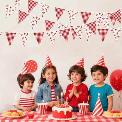 32Ft Dusty Blue Party Decorations Retro Blue Gingham Triangle Banner Flag Pennant Fabric Garland Streamers for Nautical Wedding Birthday Ahoy Achor Bridal Baby Shower Under The Sea Decor Supplies