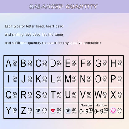 Amaney 1400pcs Glow Letter Beads, Heart Beads Whit Elastic Beading Cord,4x7mm Round Acrylic Alphabet Beads for Friend Bracelet Jewelry Making