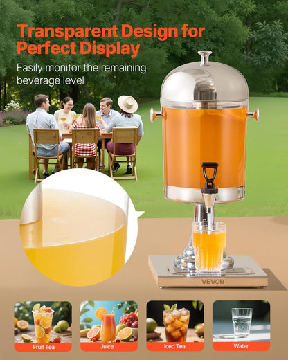 VEVOR Beverage Dispenser, 2.1 Gallon x 2 Drink Dispenser for Parties, Stainless Steel + Plastic Juice Dispensers with Spigot Ice Chamber Tray, Iced Tea Lemonade Dispensers, for Restaurants, Hotels