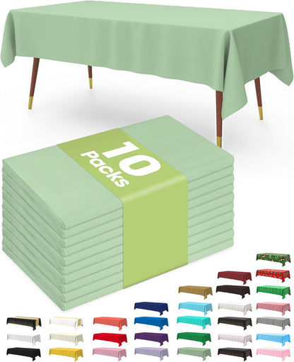 Pureegg Plastic Table Cloth 10 Pack, 54 x 108 Inch Disposable Table Cloths for Party, Picnic and Wedding, Rectangle, White - Colors B