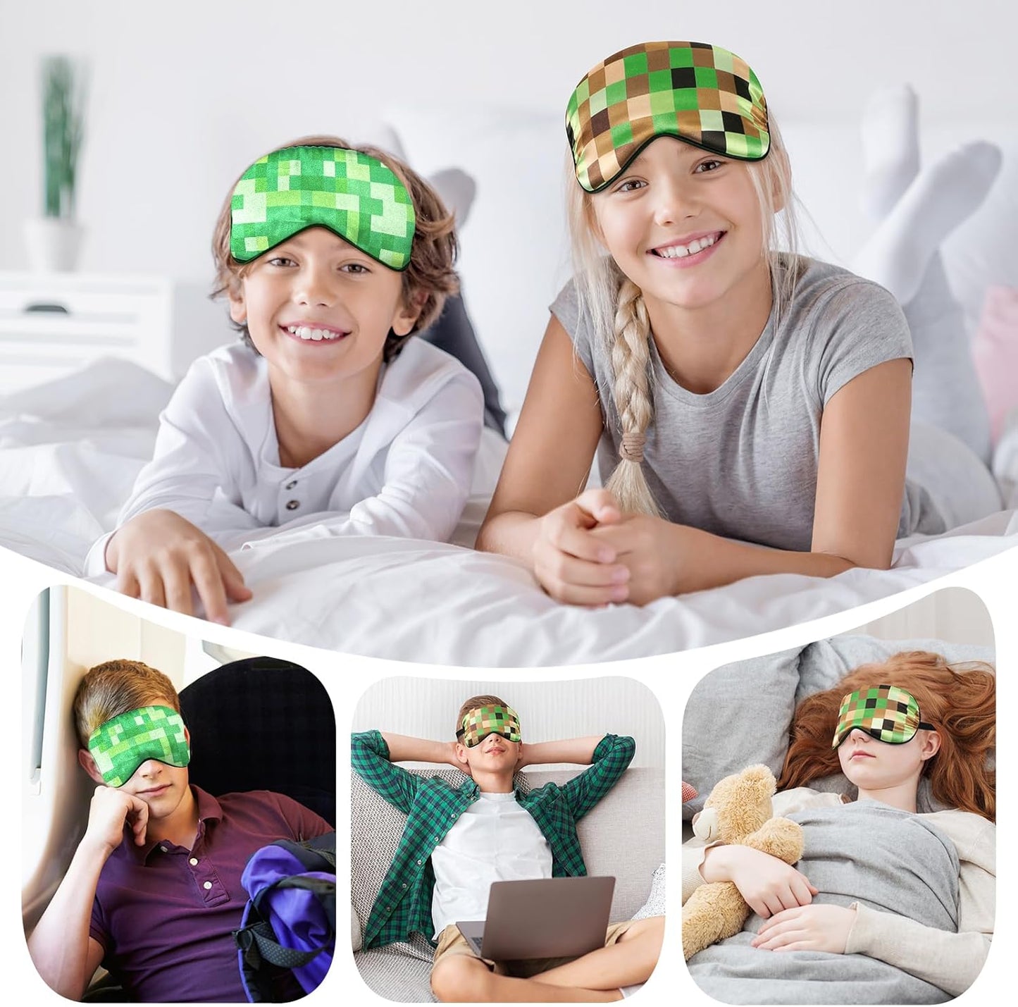 2 Pcs Sleep Mask for Kids Boys, Silk Eye Covers for Sleeping, Adjustable Strap & Light Blocking Design, Adult Children's Bedtime Blindfold for Travel and Home Use (Funny Eye)