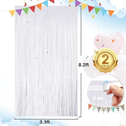 Black Fringe Curtain Party Streamers 2Pack 3.3x8.3 Ft Foil Fringe Backdrop Curtains for Birthday Wedding Bridal Baby Shower Halloween Decor Tinsel Streamers Black Party Decorations Door Streamers