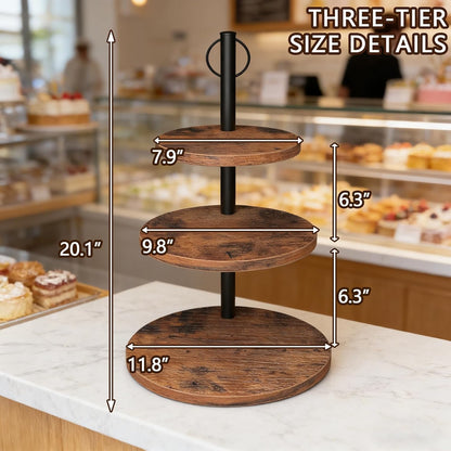 Cupcake Stand, 2 Pack Rustic Wood Cake Stand, 3 Tier Cupcake Tower Round Tiered Tray Stand for Dessert Table Display, Industrial Wooden Serving Stand Wedding, Graduation and Baby Shower