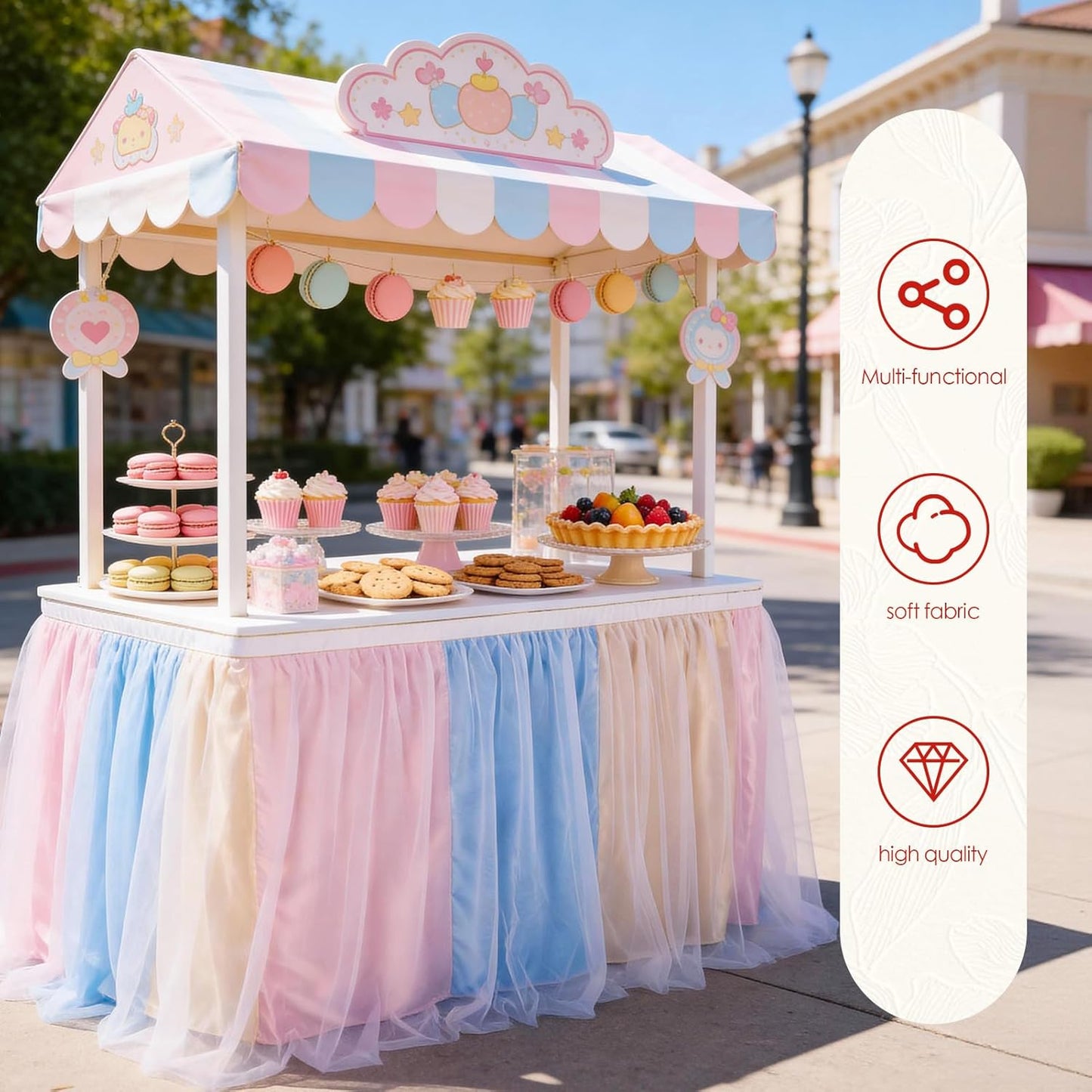 THARAHT Tulle Table Skirt 6FT 180CM Long for Rectangle Tables Round Tables Ruffle Desk Skirt for Princess Girls Birthday Party Cake Dessert Decorations Table Skirt