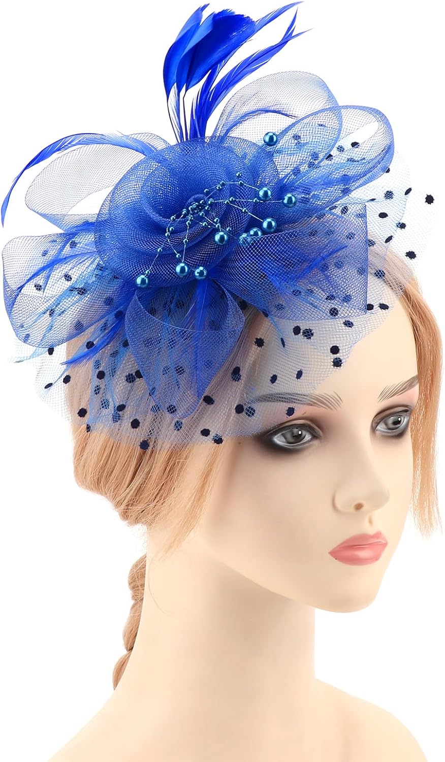 DRESHOW Fascinators Hat Flower Mesh Ribbons Feathers on a Headband and a Clip Tea Party Headwear for Girls and Women - Colors A