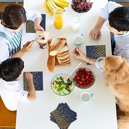 100PCS Blue Party Napkins Gold Dot Cocktail Paper Napkins Beverage Napkin for Birthday Wedding Dinner Disposable Supplies