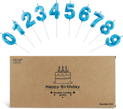 BEAN LIEVE Number Candles 0-9 Set - 10-Pack Diamond-Cut Birthday Candles, Cake Candles - Bulk Cake Decor for 1st-98th Birthdays, Photos, Parties - Kids Women Family Celebrations (Champagne Gold)