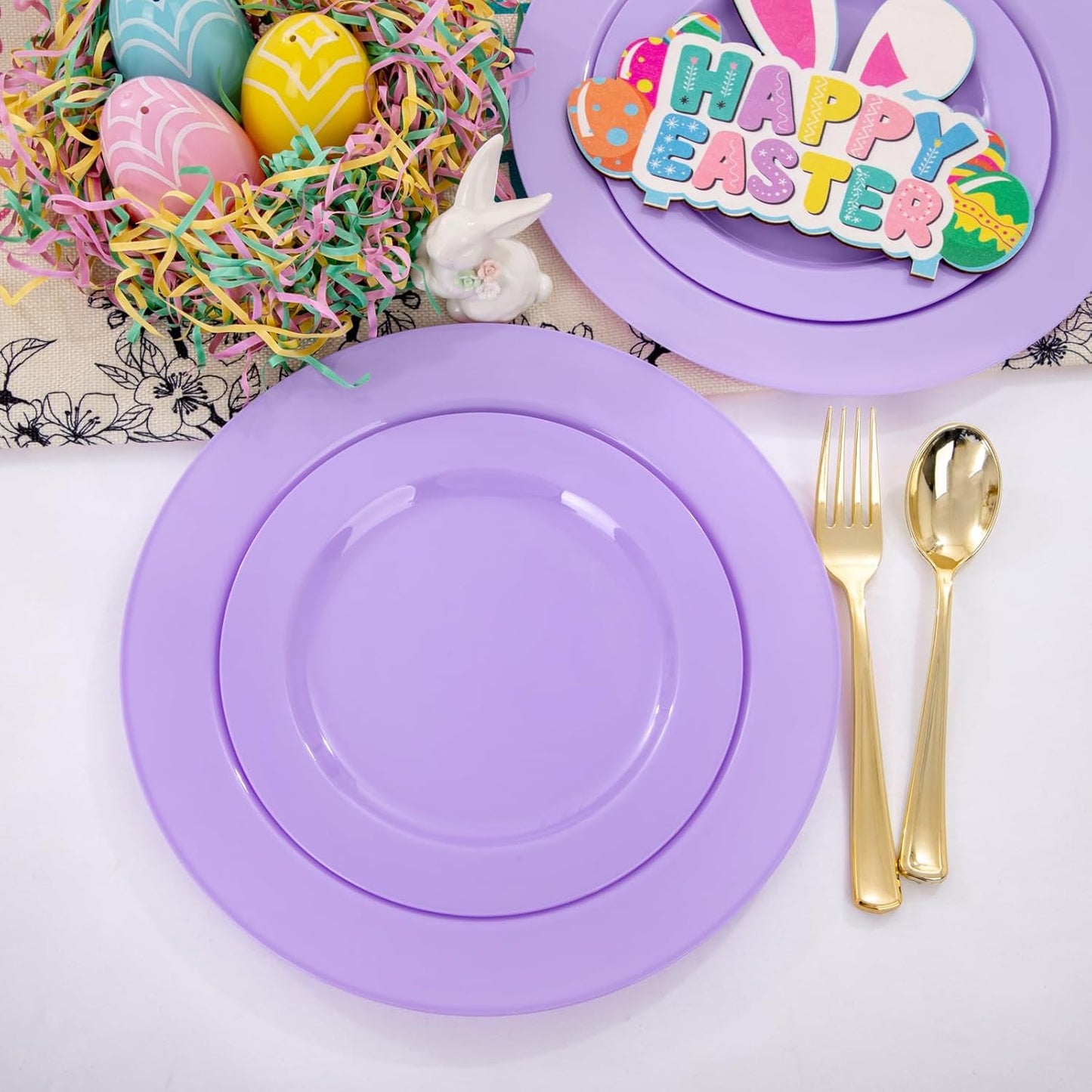 FLOWERCAT 60PCS White Plastic Plates - Heavy Duty White Disposable Plates for Mother's Day/Birthday Party/Wedding -serve for 30 guests Include 30PCS 10.25" & 30PCS 7.5" Plates for Party