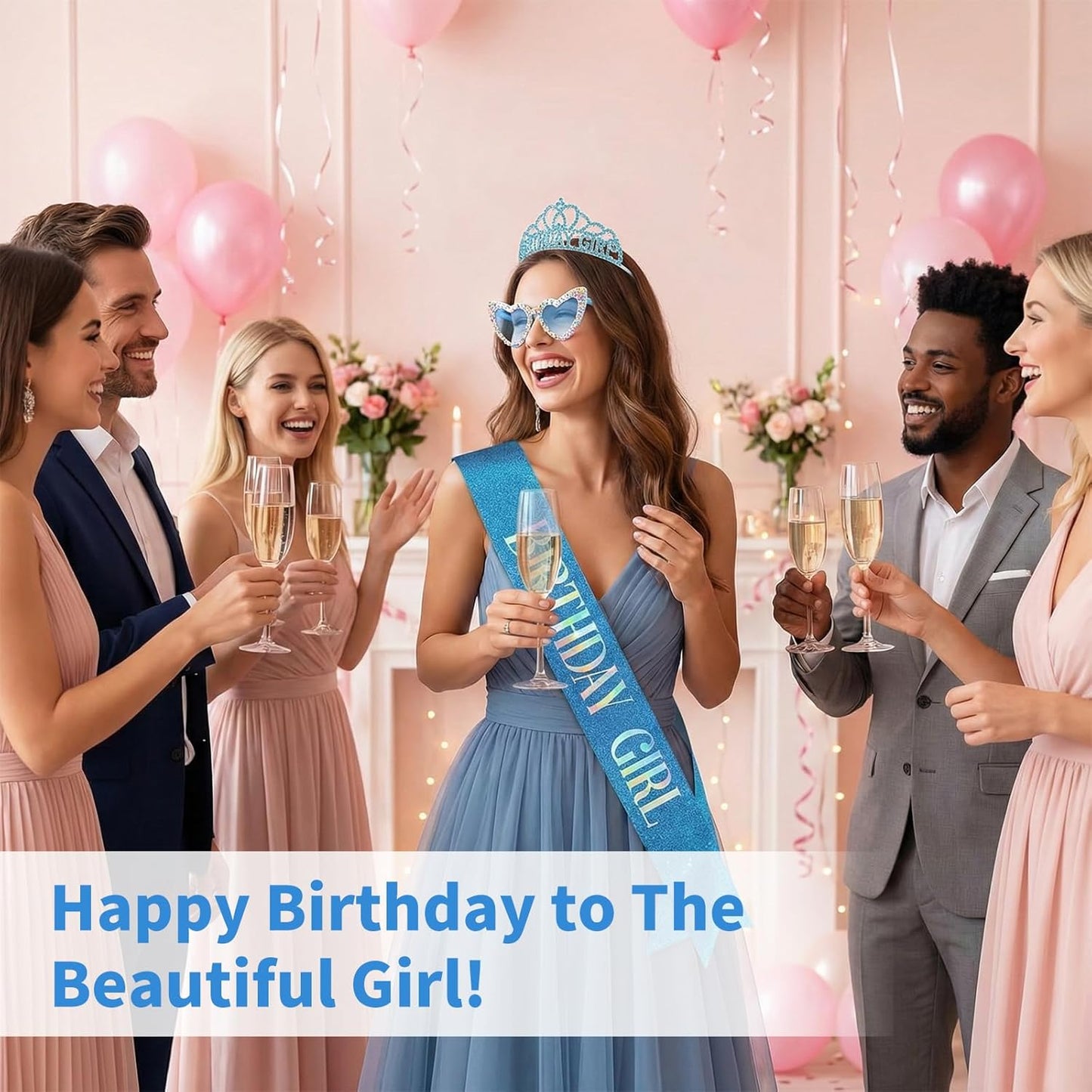 3Pcs Birthday Girl Sash Headband Set-Birthday Sash Tiara and Crown Sunglasses for Girls Women