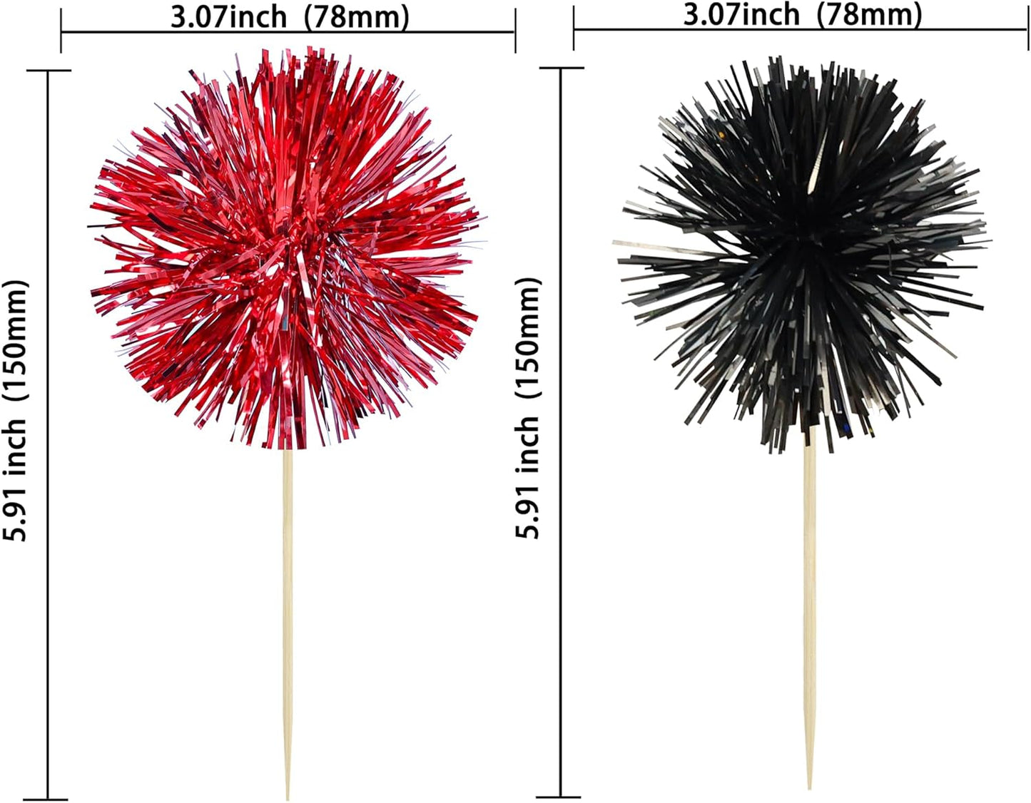 Ephlyn 30Pcs Foil Firework Cupcake Toppers Sparkle Tinsel Cupcake Picks Drink Stirrers Cocktail Food Fruit Toothpicks for Baby Shower Graduation Party Supplies White