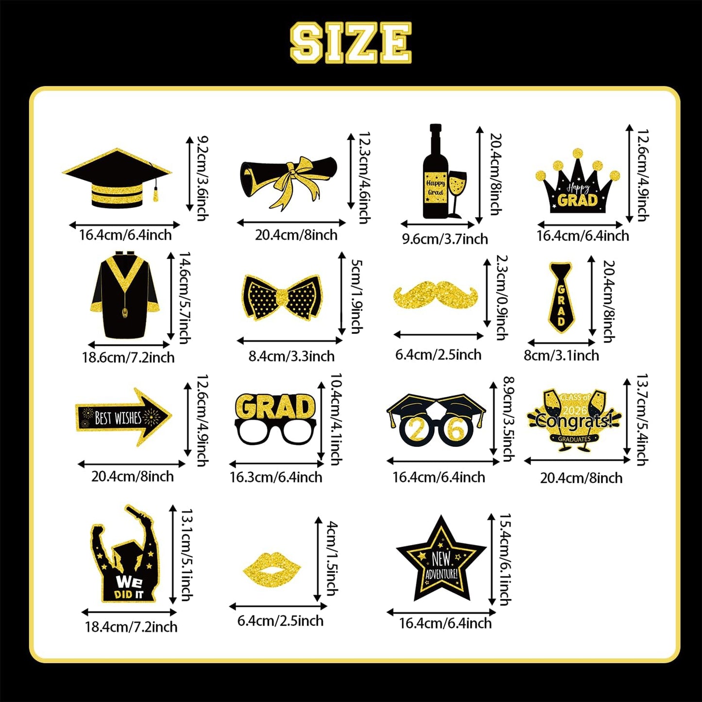 Graduation Decorations Class of 2026 Photo Booth Props - Blue and Gold 2026 Graduation Frame & Photo Props Congrats Grad Class of 2026 Decor for Graduation Party Supplies