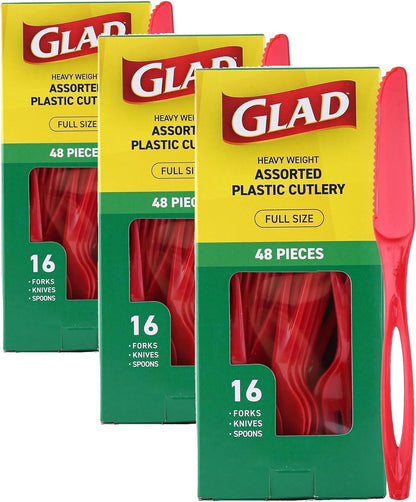 Glad Clear Disposable Cutlery Set with Heavy Duty Plastic Forks, Knives, and Spoons, Reusable Dishwasher Safe Plastic Utensils for Parties and Everyday Use, 240 Count