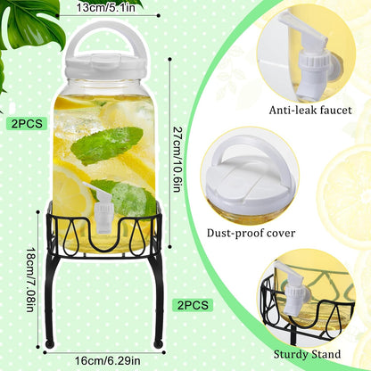 Tanlade 2 Pcs Plastic Drink Dispenser with Stand Beverage Dispenser with Sturdy Metal Base Juice Jar for Parties Lemonade Jar Spigot for Weddings Countertop Water, Each 1 Gallon (Gold)