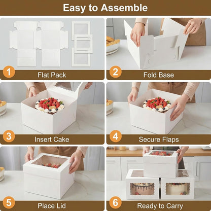 3 Pack 10x10x5 Inch White Cake Boxes with Window and Lids – Disposable Bakery Boxes for Cakes, Donuts, Pies, Cookies – No Cake Boards Included – Birthday, Wedding, Party Supplies