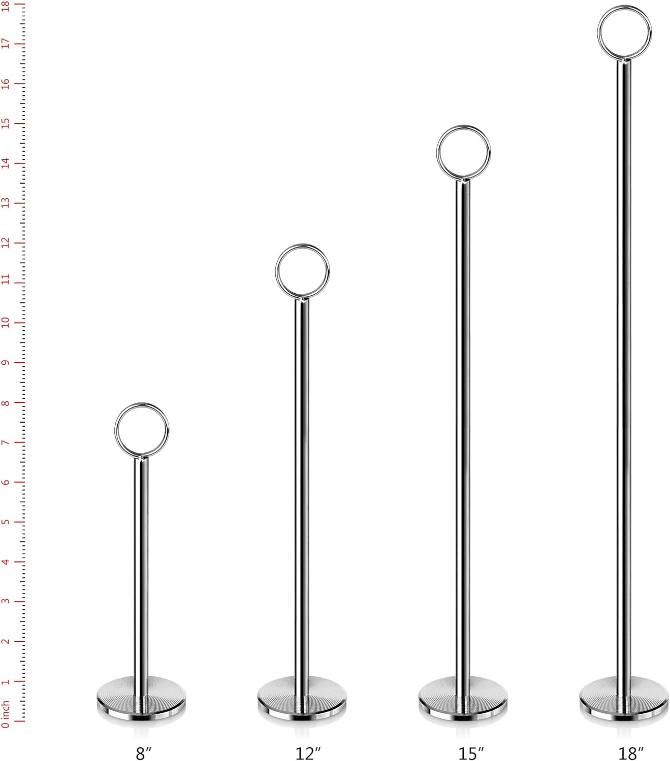 New Star Foodservice Ring-Clip Table Number Holder / Place Card Stand, 8 Inch, Silver, Set of 12