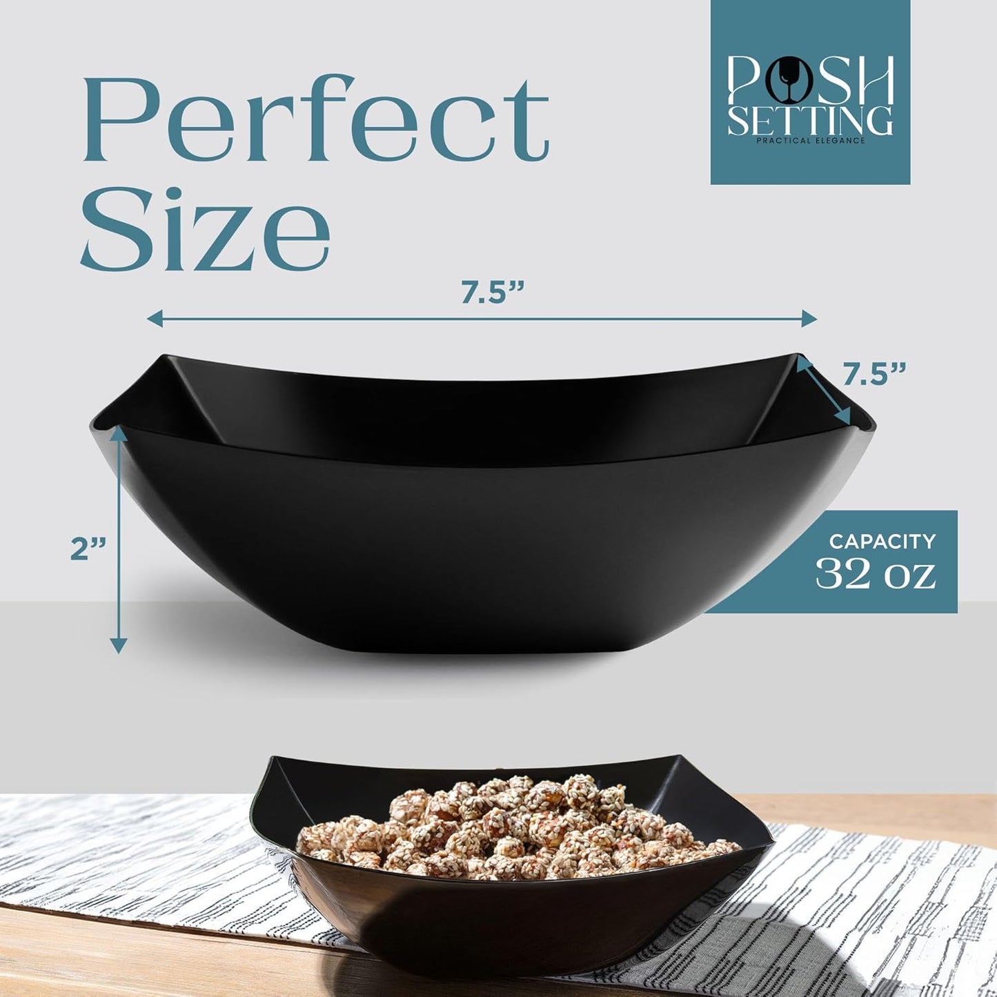 Posh Setting - Clear Plastic Serving Bowls for Party (8oz - 4 Pack) Square, Disposable, Salad & Fruit Bowls for Party Table, Candy Containers for Candy Buffet