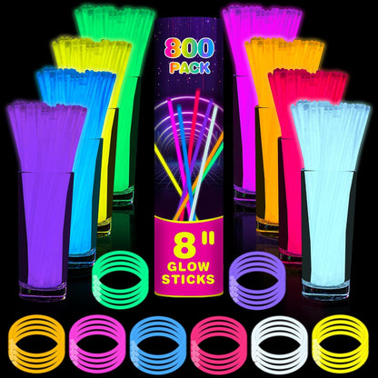 400 Pcs 8 inch Ultra Bright Glow Sticks Bulk Party Favors Pack,Christmas,Easter, Football, Birthday Decorations,Light Up Necklaces and Bracelets with 400 Connectors