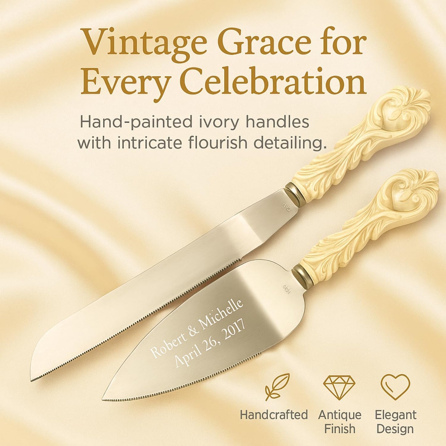 GIFTS INFINITY Personalized Wedding Cake Knife and Server Set with Engraving – Cake Cutting Utensil Set, Keepsake Gift for Wedding, Anniversary, Reception, Birthday & Other Occasions (CH-101WB)