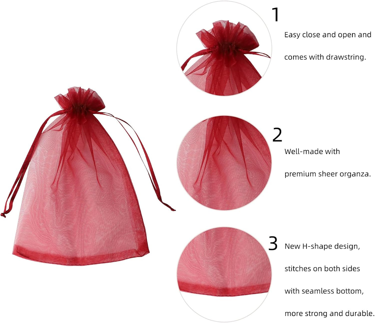 Wudygirl 100pcs 5X7 Inches White Organza Bags Christmas Drawstring Pouches Party Wedding Favor Bags Goodie bags(White 5x7)