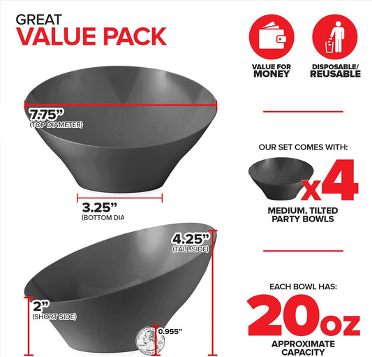 54oz Clear Plastic Serving Bowls (4 Pack) Large Disposable Candy Dishes, Buffet Containers for Chips, Popcorn, Snacks, Punch, Salad Bar, Snack Bowl, Parties, Office Desk, Bridal Shower, Party Supplies