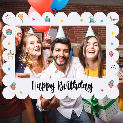 Beeveer 32 x 24 Inch Extra Large Happy Birthday Photo Booth Selfie Frame Props Picture DIY Cutouts Photo Backdrop Cardboard Props for Party Supplies Favors(Vertical,Shiny Gold)